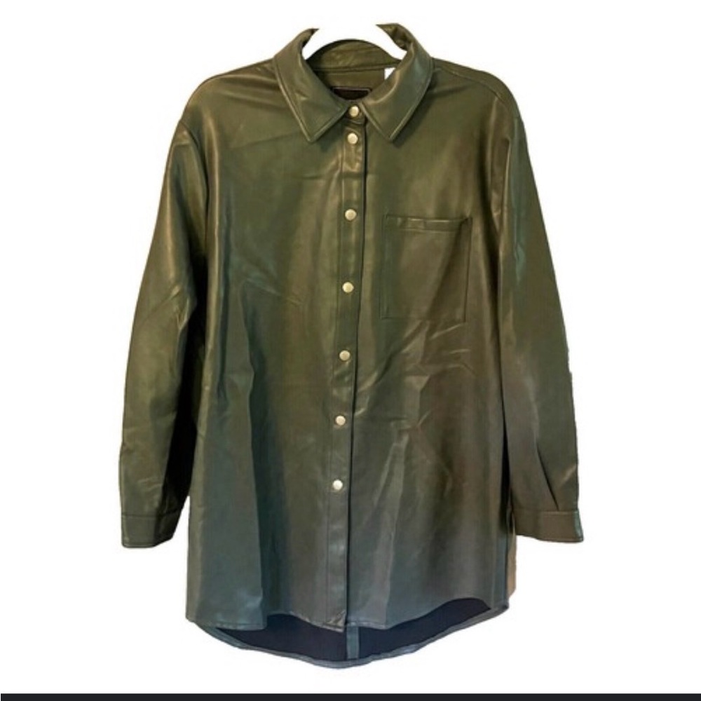 Bagatelle Dark Green Vegan Leather Shirt Dress